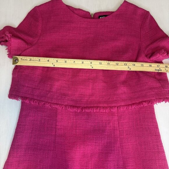 KARL LAGERFELD Paris Tweed Short Sleeve Dress Size Medium Hot Pink Gold Classy - Picture 11 of 16